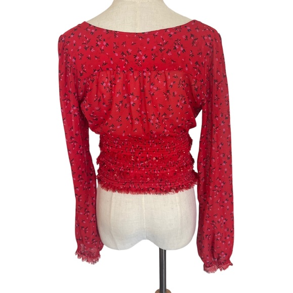 Free People Lolita Red Peasant Semi Crop Floral Blouse Red small - Picture 6 of 13